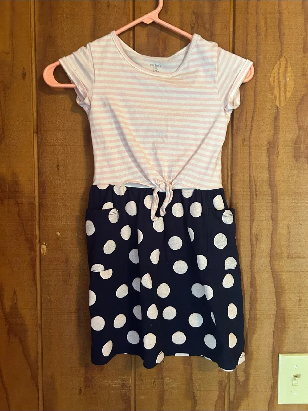 Carter's Pink & Navy Polka Dot Tie-Front Girls Dress